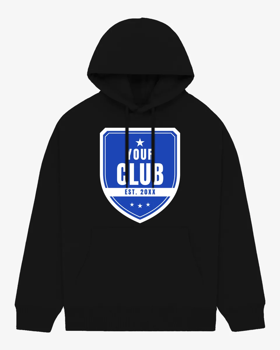 Core Hoodie in black with the Your Club crest printed on the chest
